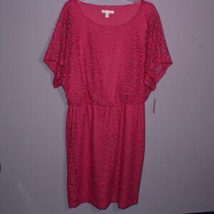 London Times Pink Lace Layered Look Dress Size 14